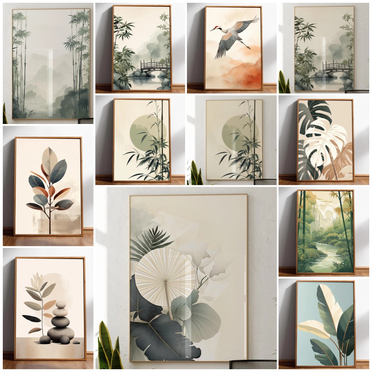 Japanese Minimalist Lifestyle - Arte de parede Japandi Minimal Botanical