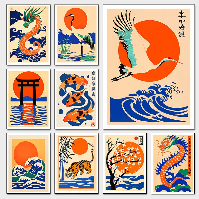 Japanese Minimalist Lifestyle - Ilustrações japonesas retrô impressão em tela