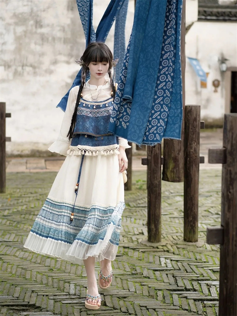 Indigo Dye Kit - Conjunto completo estampado bordado étnico, novo